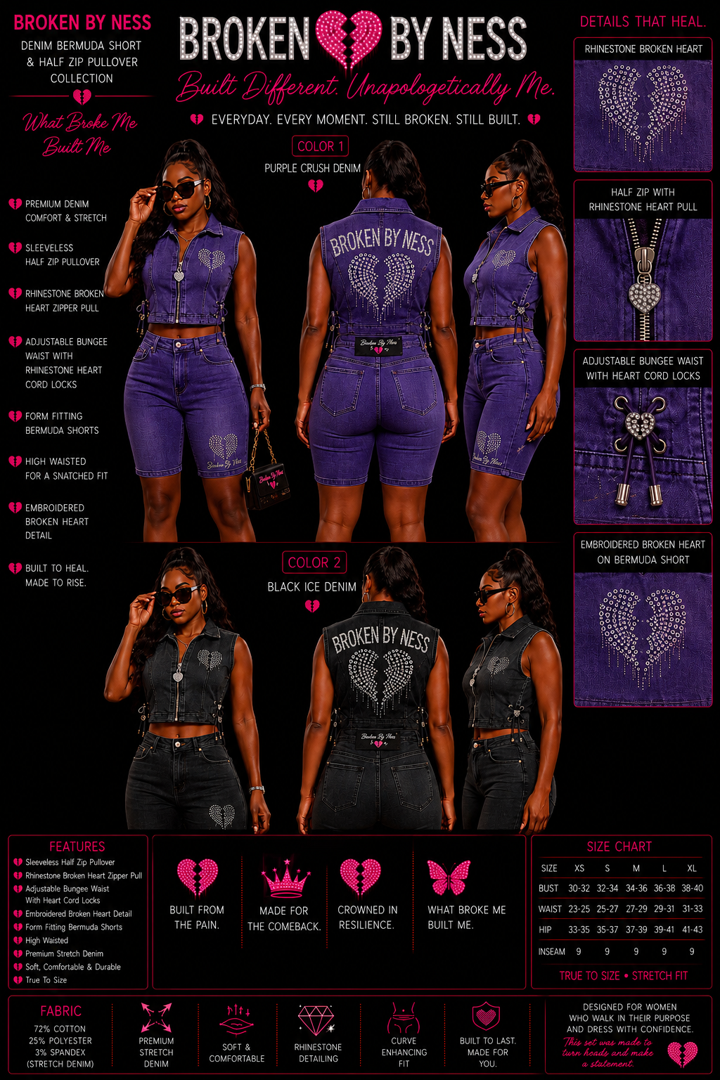 Broken By Ness “Curse of Greatness” Rhinestone Short Set